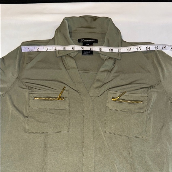 INC International Concepts Olive Green Belted Sheath Dress Long Sleeve Collared - Picture 7 of 11